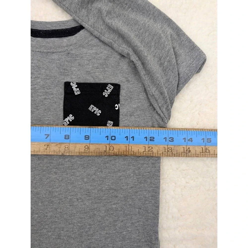Okie Dokie 2 Piece Shirt And adjustable Jeans Outfit Set 5T Gray Blue Pocket Tee